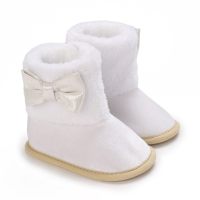 Baby Girl Bowknot Decor High-top Soles Velcro Cotton-padded Shoes  White