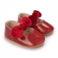 طفلة بلون Bowknot ديكور أحذية فيلكرو  أحمر