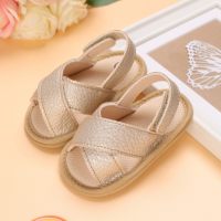 Zapatos de bebé con velcro de color liso para bebé  Oro