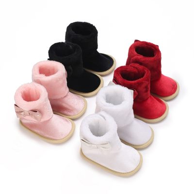 Baby Girl Bowknot Decor High-top Soles Velcro Cotton-padded Shoes