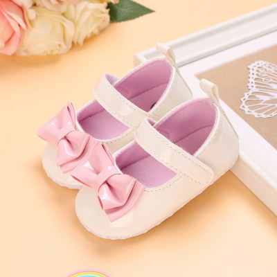 Chaussures velcro bébé fille couleur unie décor nœud papillon