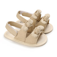 Baby Girl Solid Color Bowknot Decor Open-toed Sandals  Apricot