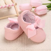 Baby Girl's Sweet Golden Bownot Decoration Prewalker Shoes  Pink