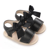 Novas sandálias de verão com decoração de laço para bebês de 0 a 1 ano  Preto