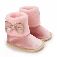 Baby Girl Bowknot Decor High-top Soles Velcro Cotton-padded Shoes  Pink