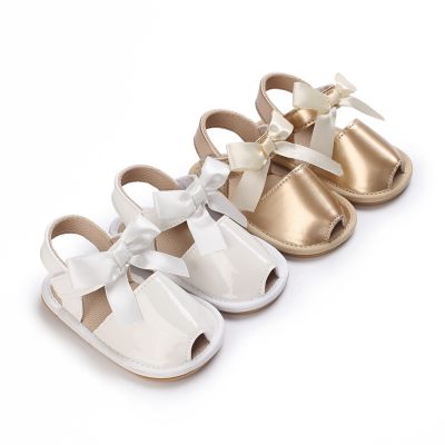 Baby Girl Solid Color Open Toed Bowknot Decor Velcro Sneakers