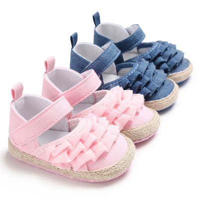 Zapatos de bebé con decoración de volantes de color sólido para niños pequeños