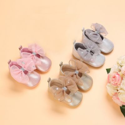 Baby Girl Solid Color Mesh Bowknot Decor Velcro Shoes