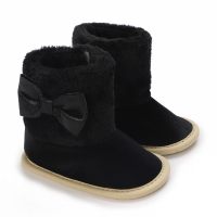 Baby Girl Bowknot Decor High-top Soles Velcro Cotton-padded Shoes  Black