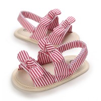 Baby Girl Solid Color Bowknot Decor Open-toed Sandals  Red stripes