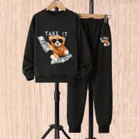 2-piece Kid Boy Letter and Bear Printed Sweatshirt & Matching Pants  Multicolor
