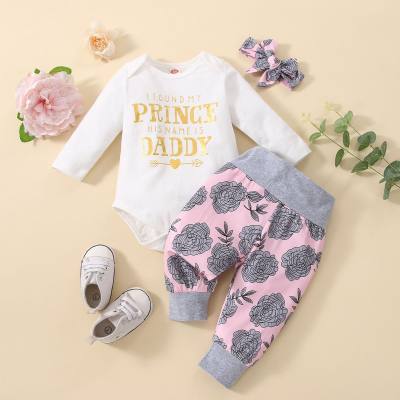Baby Letter Printed Romper & Pants with Headband
