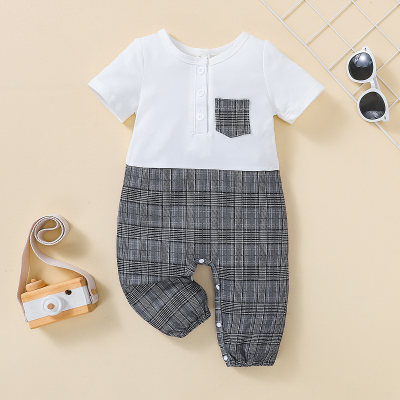 Baby Boy Color-block Plaid Pattern Pocket Decoration Jumpsuit
