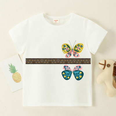 Toddler Girl Butterfly Pattern Short Sleeve T-shirt
