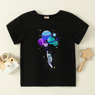 T-shirt à manches courtes motif planète dessin animé pour tout-petit garçon