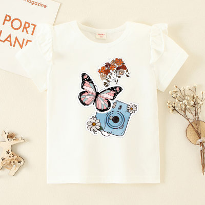 Toddler Girl Sweet Butterfly Pattern Short Sleeve T-shirt