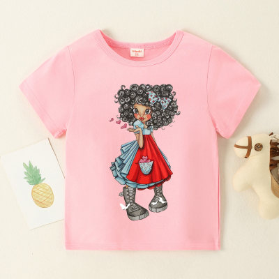 Toddler Girl Cartoon Figure Pattern Short Sleeve T-shirt