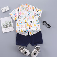 Children's fashionable cartoon colored letter short sleeved shirt set  White