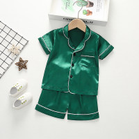 Pijama de algodón sólido de 2 piezas para niño pequeño  Verde