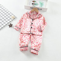Children's Fashion Leopard Print Long Sleeve Satin Homewear Set  Pink