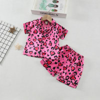 Children Girls Fashion Short Sleeve Satin Suit  Hot Pink