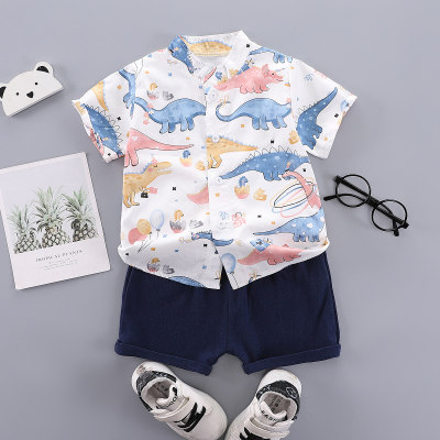 Children's dinosaur print short-sleeved shirt set