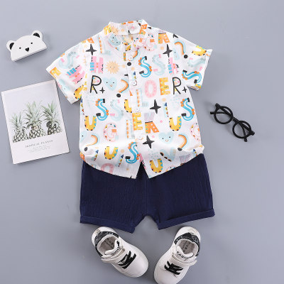 Children's fashionable cartoon colored letter short sleeved shirt set
