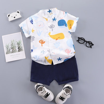 Conjunto de camisa de manga curta de baleia de desenho animado infantil