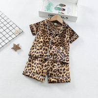 Children's fashion cartoon leopard print short-sleeved home wear suit  Brown
