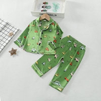 مجموعة ملابس منزلية من الساتان بتصميم كارتوني للأطفال للأولاد  أخضر