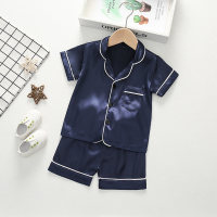 Pijama de algodón sólido de 2 piezas para niño pequeño  Azul marino