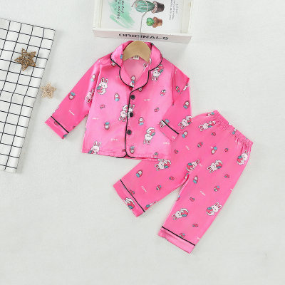 Clearance children's cartoon strawberry rabbit long-sleeved satin home clothes suit