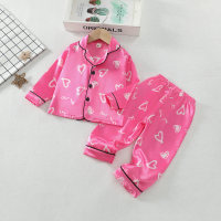 Children Girls Fashion Cute Love Heart Long Sleeve Satin Suit  Hot Pink