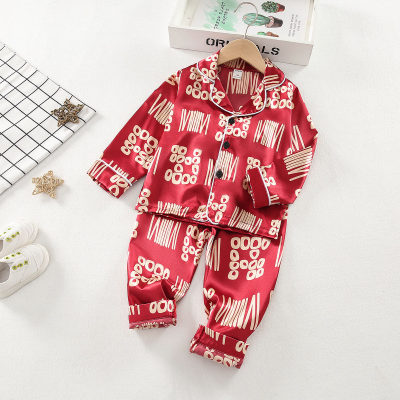 Conjuntos de pijamas geométricos con solapa para niña pequeña, top y pantalones