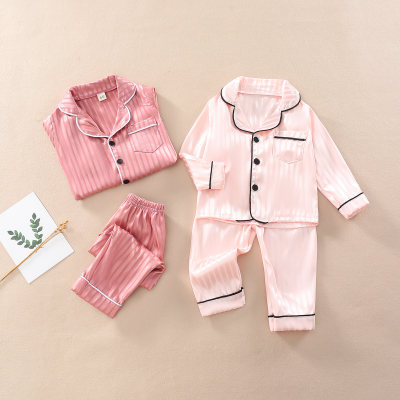 Pijama con bloques de color a rayas para niña pequeña Conjuntos de top y pantalones