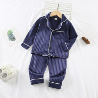 Pijama con bloques de color a rayas para niña pequeña Conjuntos de top y pantalones  Azul marino
