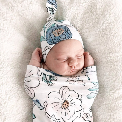 Saco de Dormir Cobertor de Bebê Atado Fetal Cap 2 Conjuntos de Bebê Recém-nascido Impressão Conjunto de Saco de Dormir Fotografia