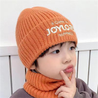 قبعة محبوكة بأحرف ملونة للأطفال مكونة من قطعتين  برتقالي