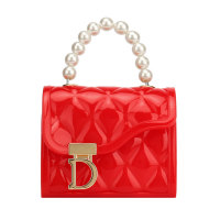 Toddler Girl Patent Leather Pearl Crossbody Bag  Red