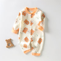 Baby-Strampler mit langen Ärmeln und süßem Cartoon-Bär  Orange