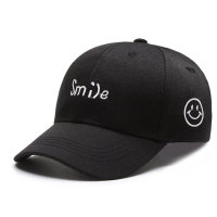 Children's smiling face embroidered peaked cap  Black