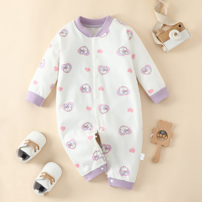 Baby Girl Pure Cotton Allover Bunny Pattern Long-sleeved Long-leg Romper
