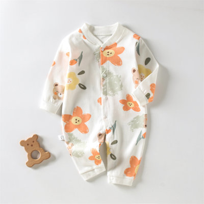Baby-Langarm-Unterhemd mit süßem Blumenbär