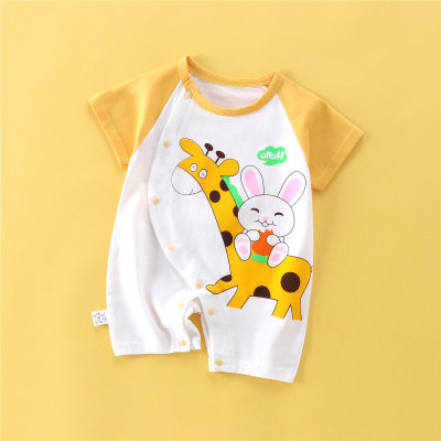 Baby Boy Color-block Animal Print Short Sleeve Boxer Romper