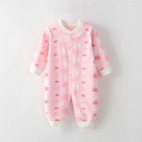Baby Cute Heart Shaped Strawberry Long Sleeve Romper  Pink