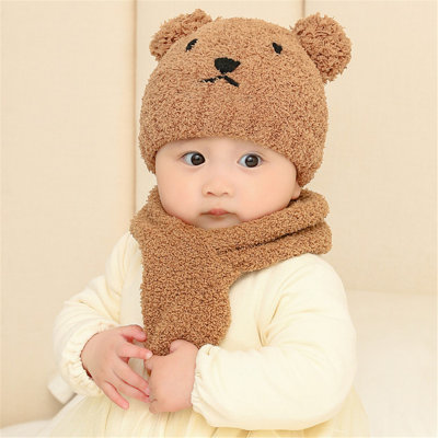 2-piece Baby Pure Cotton Bear Style Hat & Matching Scarf