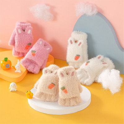 Baby Girl Pure Cotton Solid Color Carrot Pattern Fingerless Gloves