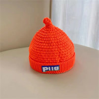 قبعة صوف بنمط الحروف بلون سادة للأطفال  برتقالي