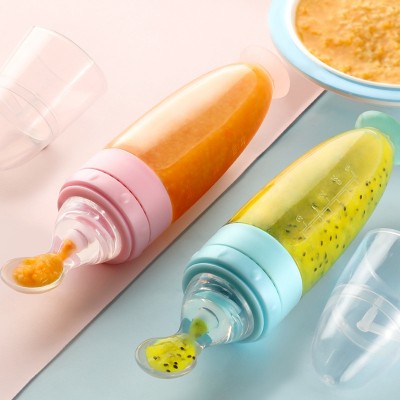 Botella de pasta de arroz para bebés, botella de leche de silicona para entrenamiento de bebés, cuchara para apretar, botella de comida complementaria para niños