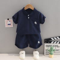 Embroidered dragon polo shirt two-piece set  Navy Blue